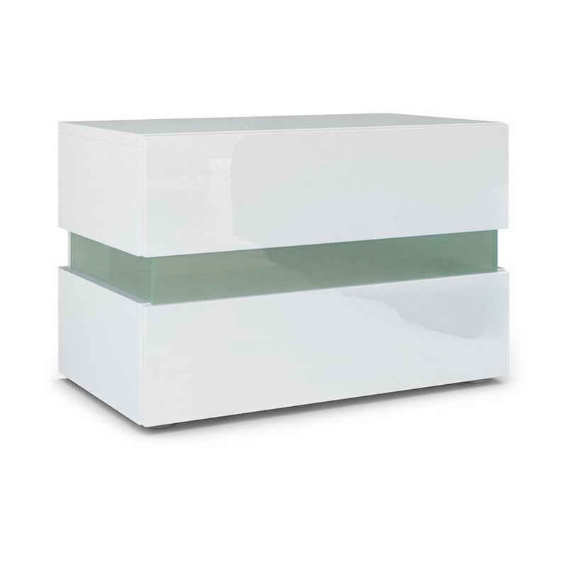 Vladon Nachtkonsole »Flow«, Nachttischschrank mit Schublade zur Wandmontage, Weiß matt/Weiß Hochglanz (60 x 45 x 39 cm)