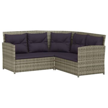 vidaXL Gartenlounge-Set 2-tlg. Sofagarnitur in L-Form mit Kissen Grau Poly Rattan, (2-tlg)