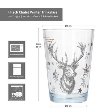 Ritzenhoff & Breker Glas Ritzenhoff Hirsch Chalet Luis Winter 6x Glühwein-Gläser 240ml H11cm, Glas