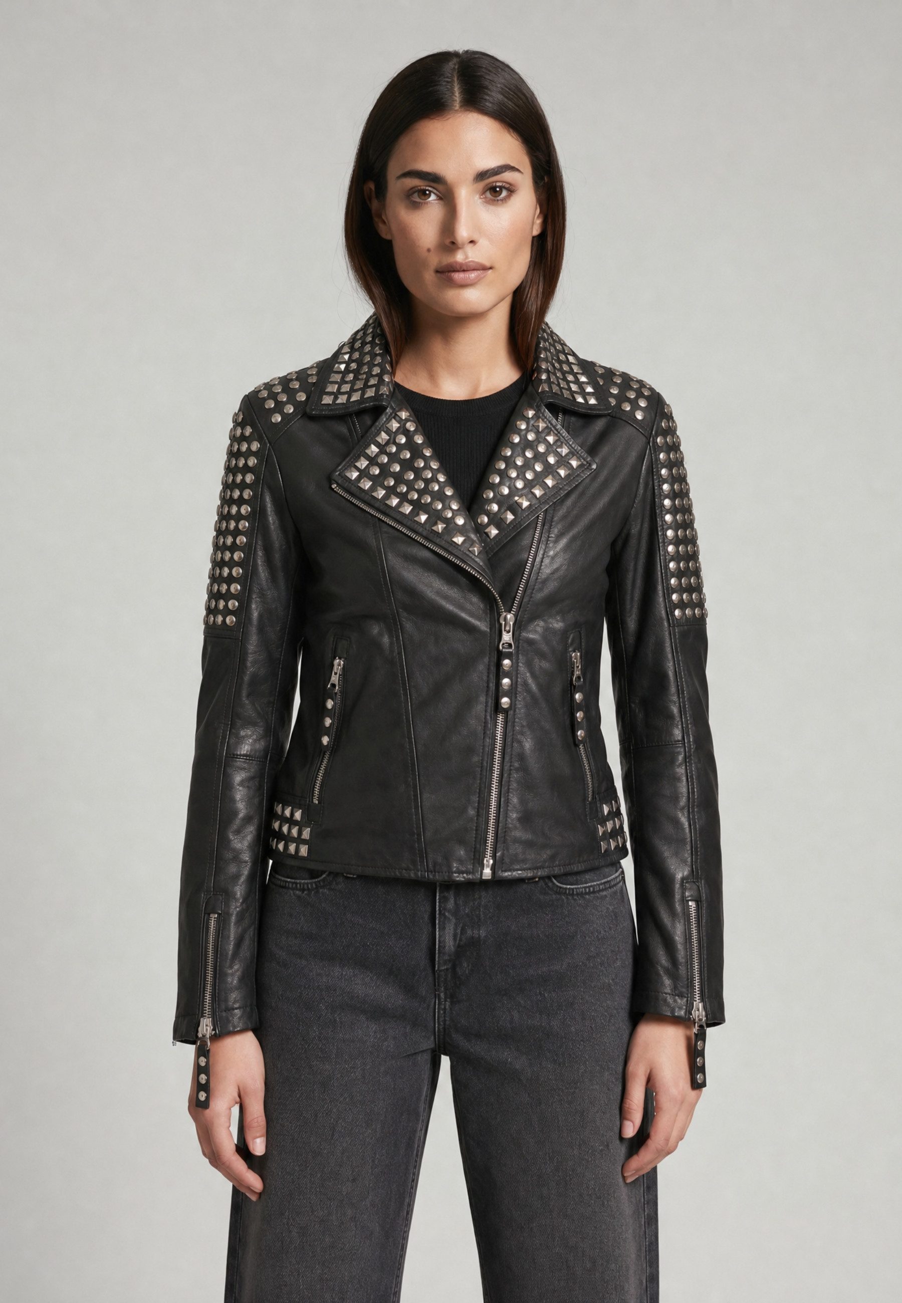 RICANO Lederjacke Studd Hochwertiges Lamm-Nappa-Leder
