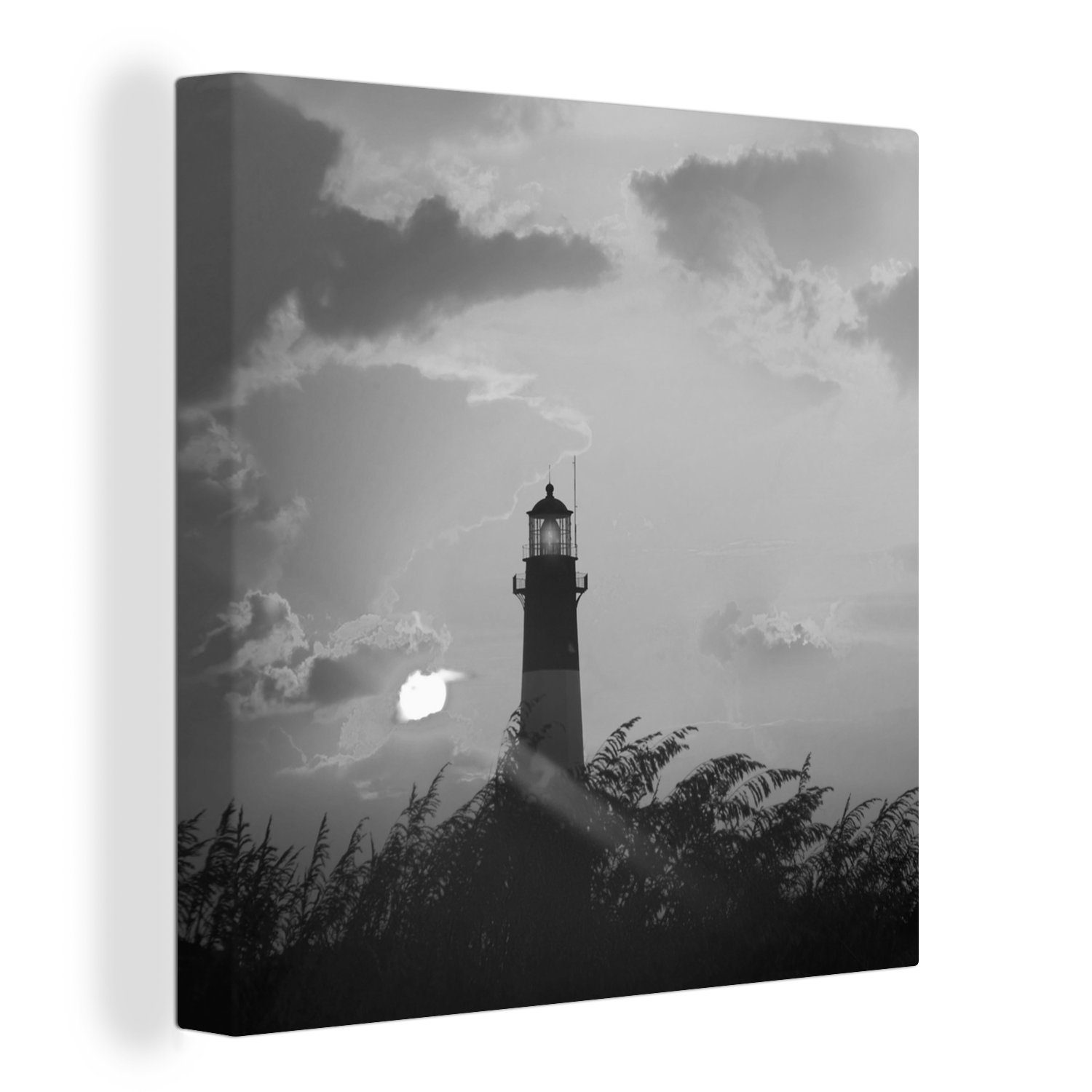 OneMillionCanvasses® Leinwandbild Leuchtturm - Sonne (1 Leinwand Wohnzimmer St), Weiß, Schwarz Bilder - für - Schlafzimmer