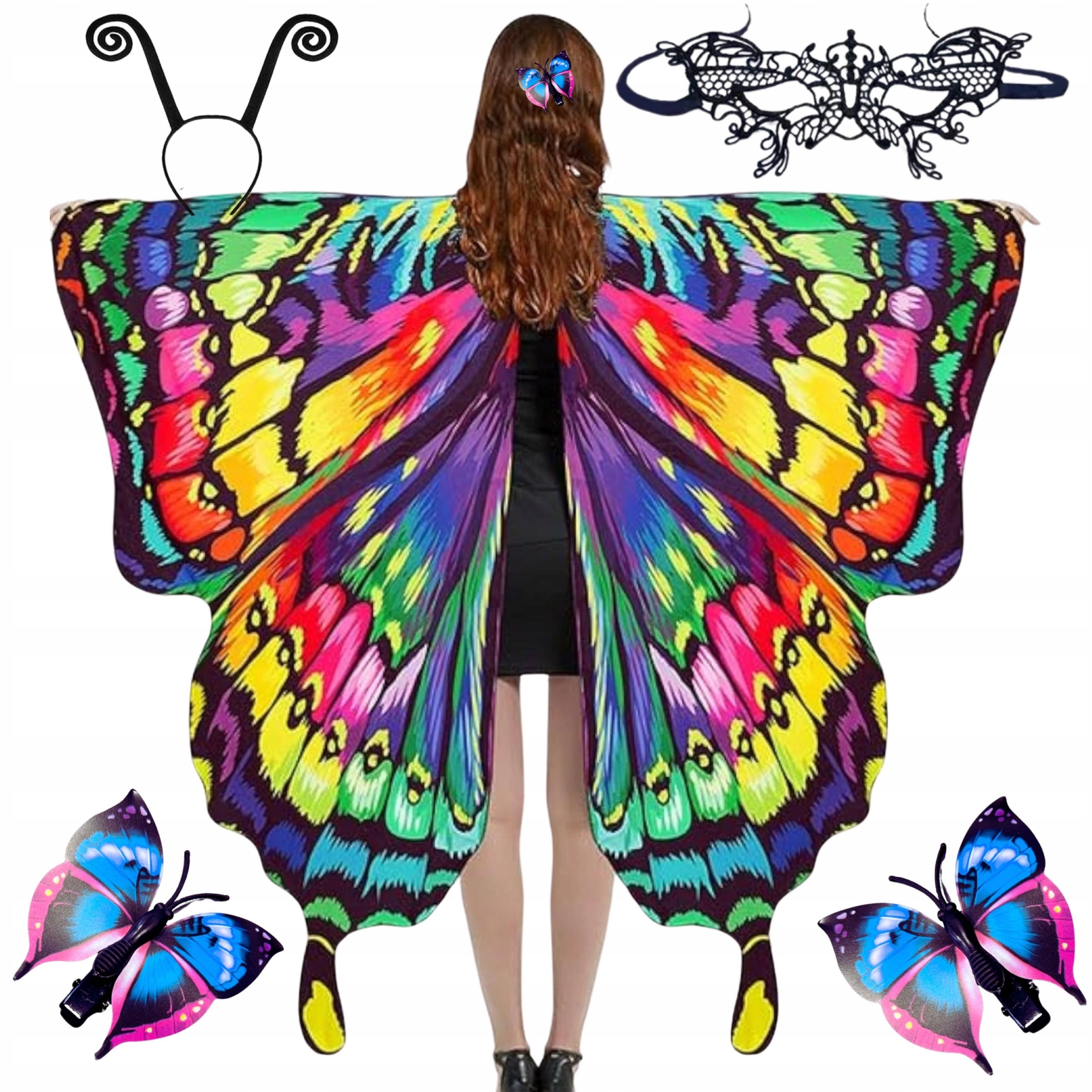 Festivalartikel Kostüm Schmetterlingskostüm Erwachsene 5-tlg Flügel Umhang Cosplay Regenbogen