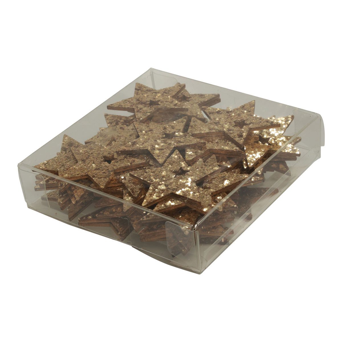 Florists Products Weihnachtsmann Weihnachtsdekoration Holzsterne Natur und Gold Glitter, 5cm, 72 Stück