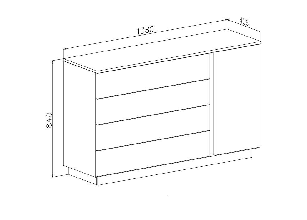 Lookway Kommode LINA II Weiß Hochglanz mit LED, 138x84x40 cm – Bild 5 von 5