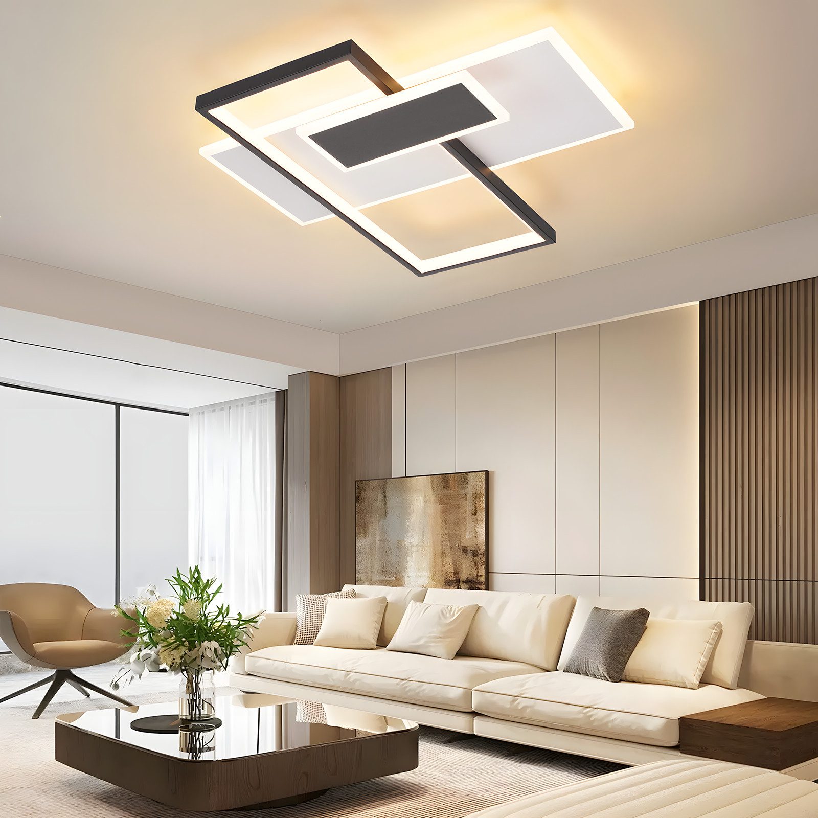 ZMH LED Deckenleuchte Wohnzimmer 58W Dimmbar Deckenlampe Schwarz und Weiß T günstig online kaufen