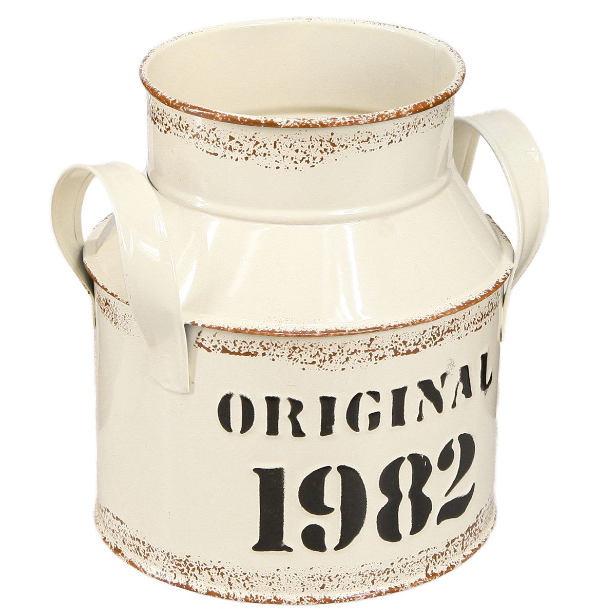 Übertopf Kanne Metall Nostalgie Deko Vintage Creme Rost Original 1982