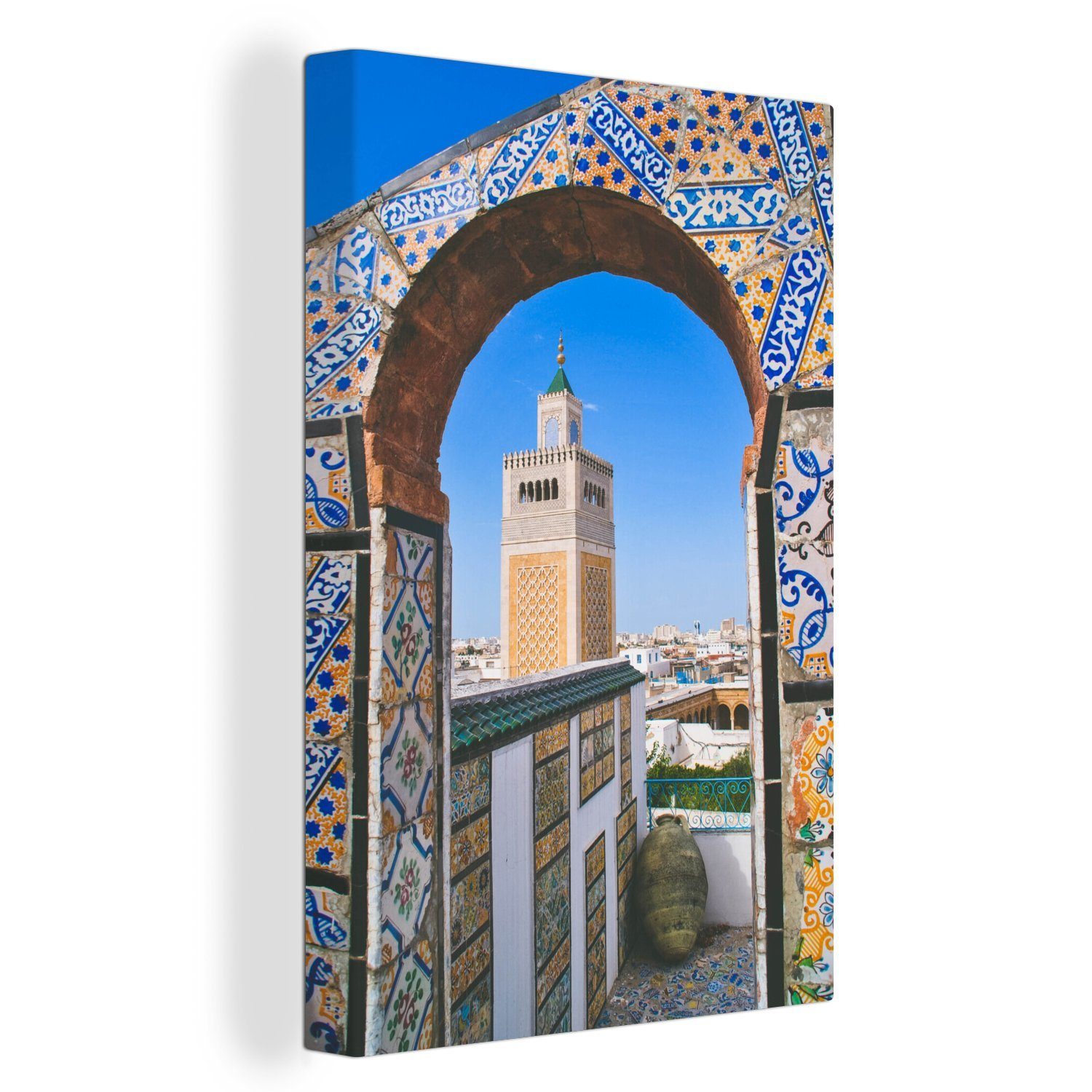 OneMillionCanvasses® Leinwandbild Ein mit Mosaiken verziertes Tor in Tunis, (1 St), Leinwandbild fertig bespannt inkl. Zackenaufhänger, Gemälde, 20x30 cm
