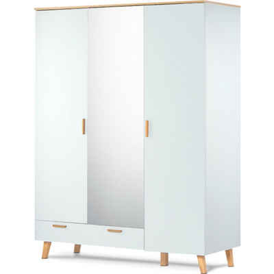 Konsimo Drehtürenschrank FRISK Spiegelschrank Garderobenschränke Hochschränke 3 Türen, mit Schubladen, mit Spiegel, 4 Einlegeböden