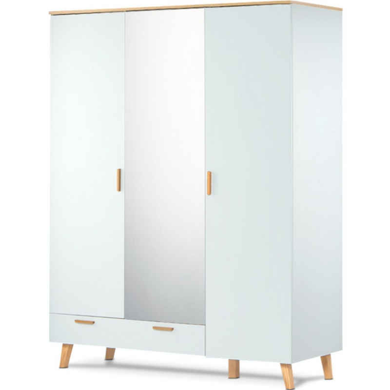 Konsimo Kleiderschrank »FRISK Spiegelschrank Garderobenschränke Hochschränke« 3 Türen, mit Schubladen, mit Spiegel, 4 Einlegeböden