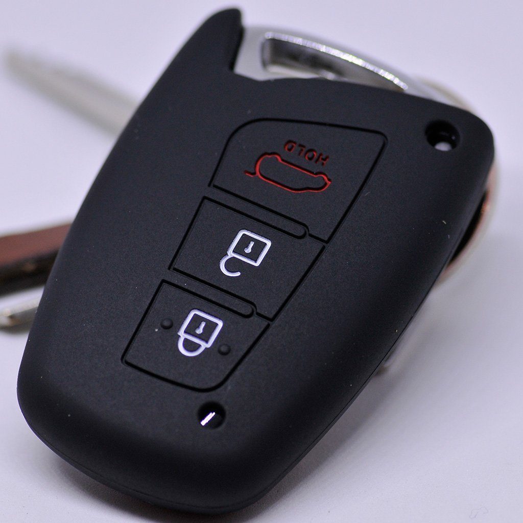 mt-key Schlüsseltasche Autoschlüssel Softcase Silikon Schutzhülle Schwarz, für Hyundai Genesis Equus ix45 Grandeur Santa Fe Azera 3 Knopf KEYLESS