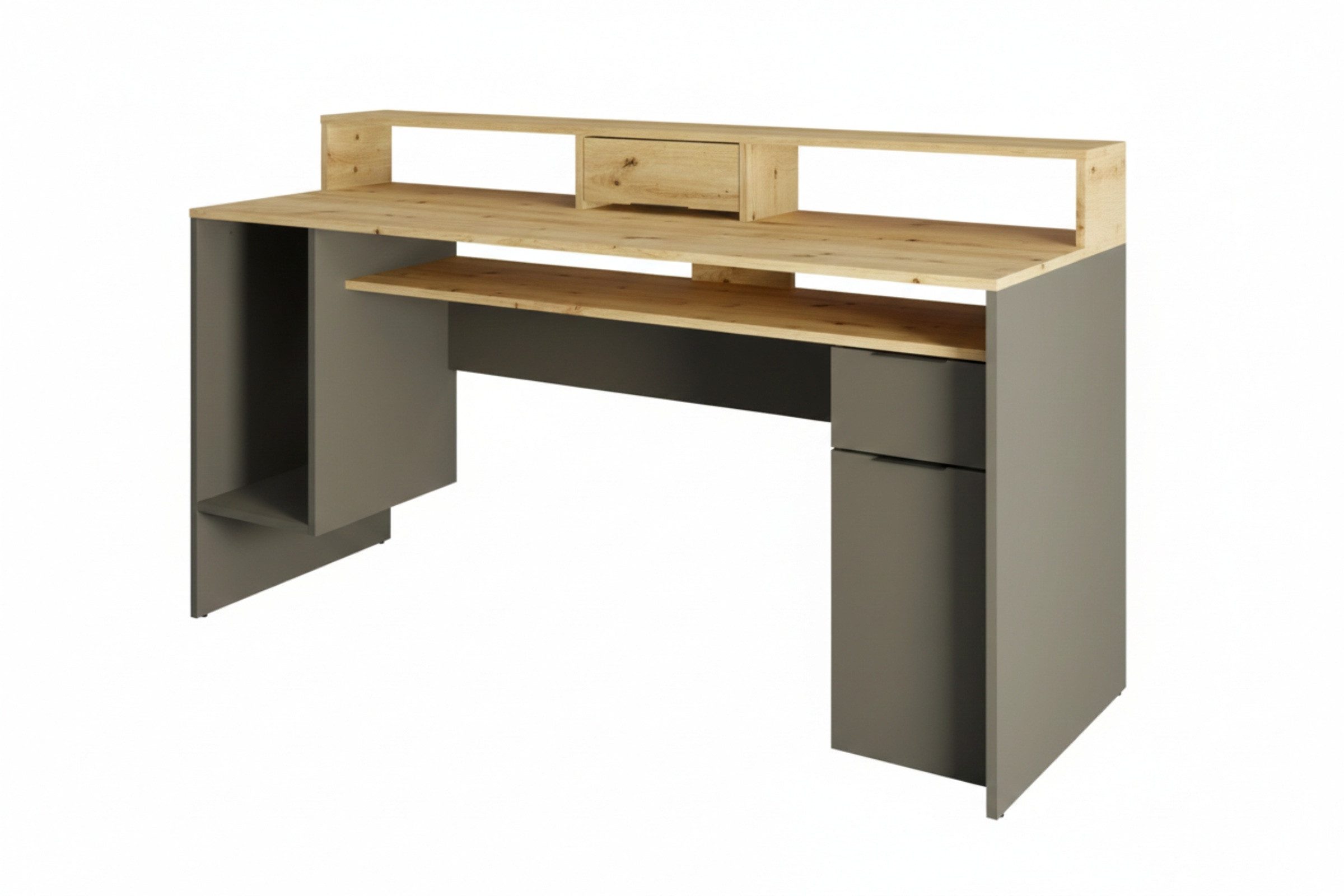 Deine Möbel 24 Gamingtisch ROX 160 cm – Schreibtisch für Gaming & Homeoffice (Set, 1-St., Große Arbeitsfläche für mehrere Monitore, PC und Gaming-Equipment), mit Stauraum, Graphit / Artisan Eiche