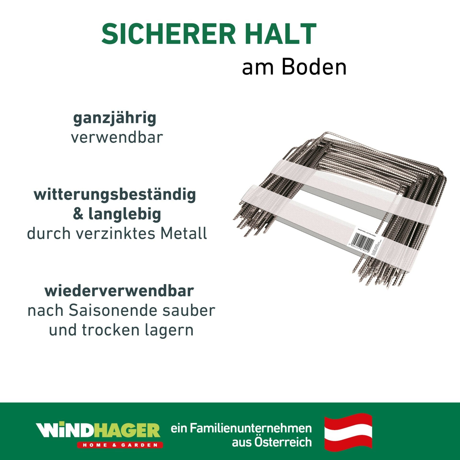 Windhager Bodenanker Befestigungshering gerippt aus Metall, wiederverwendbar 100 Stk., (Packung, 100-St), Bodenanker für Folien und Vlies, 20 x 25 cm, Ø 4 mm, verzinkt