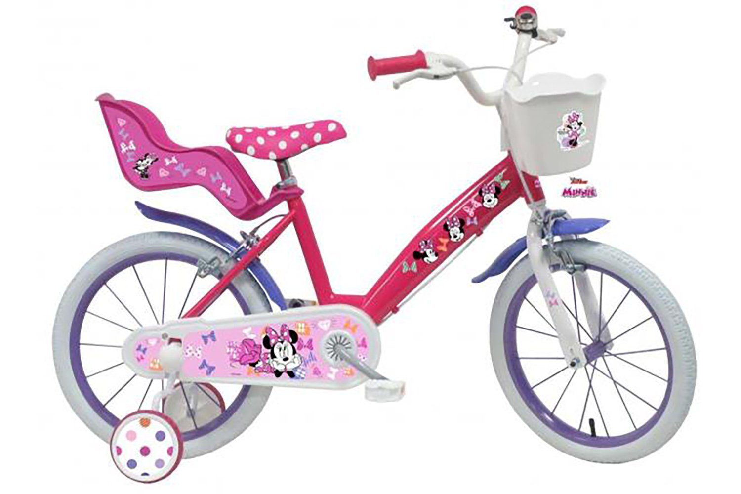 TPFSports Kinderfahrrad Disney Minnie Cutest Gang, 2 Fahrrad Kinder Zoll Ever Rutschfeste Zoll Kinderrad Stützräder Fahrrad Sicherheitsgriffe), 16 Laufrad Mädchen 1 (Mädchen mit 16 - Handbremsen, mit