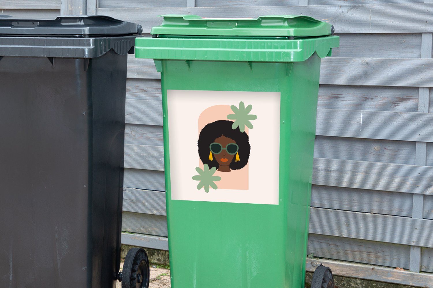Abfalbehälter Container, Sticker, Frau Wandsticker Blumen Mülleimer-aufkleber, - MuchoWow - Mülltonne, St), (1 Sonnenbrille