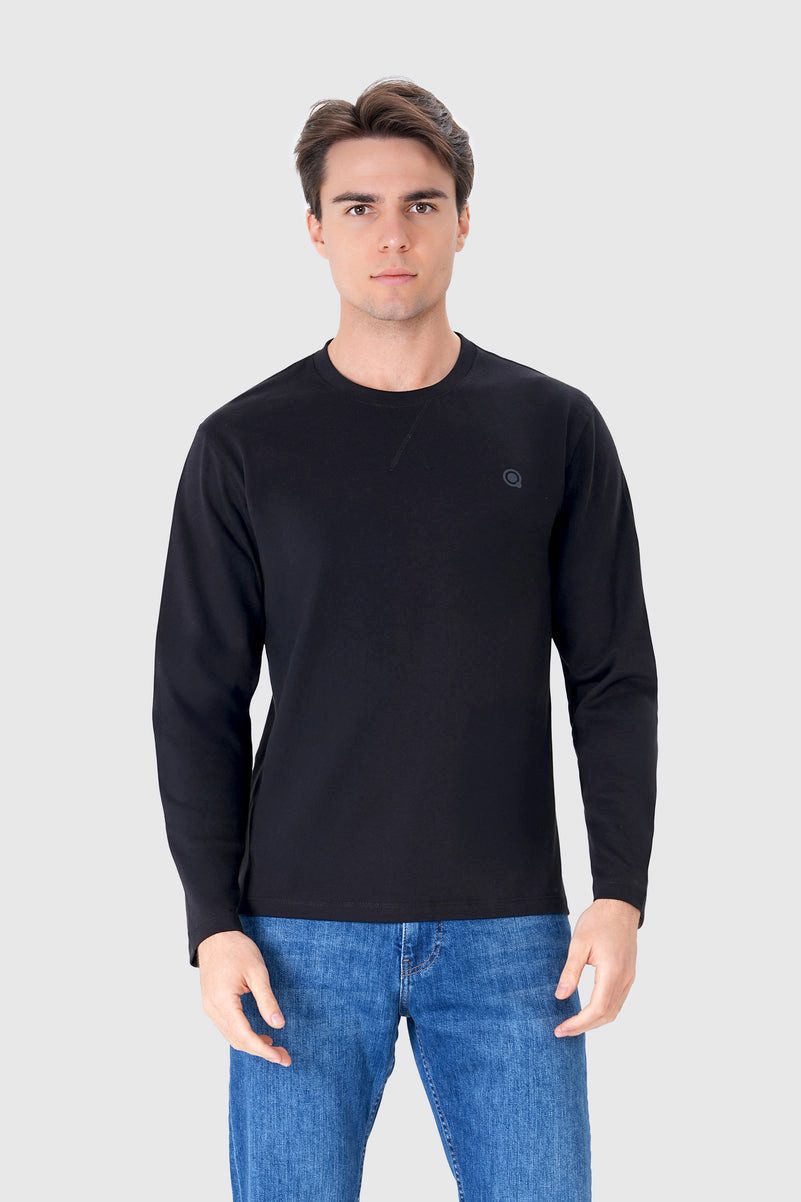 UNIQVIBE Poloshirt %100 Organik Pamuk Mor Uzun Kollu Erkek Tişört
