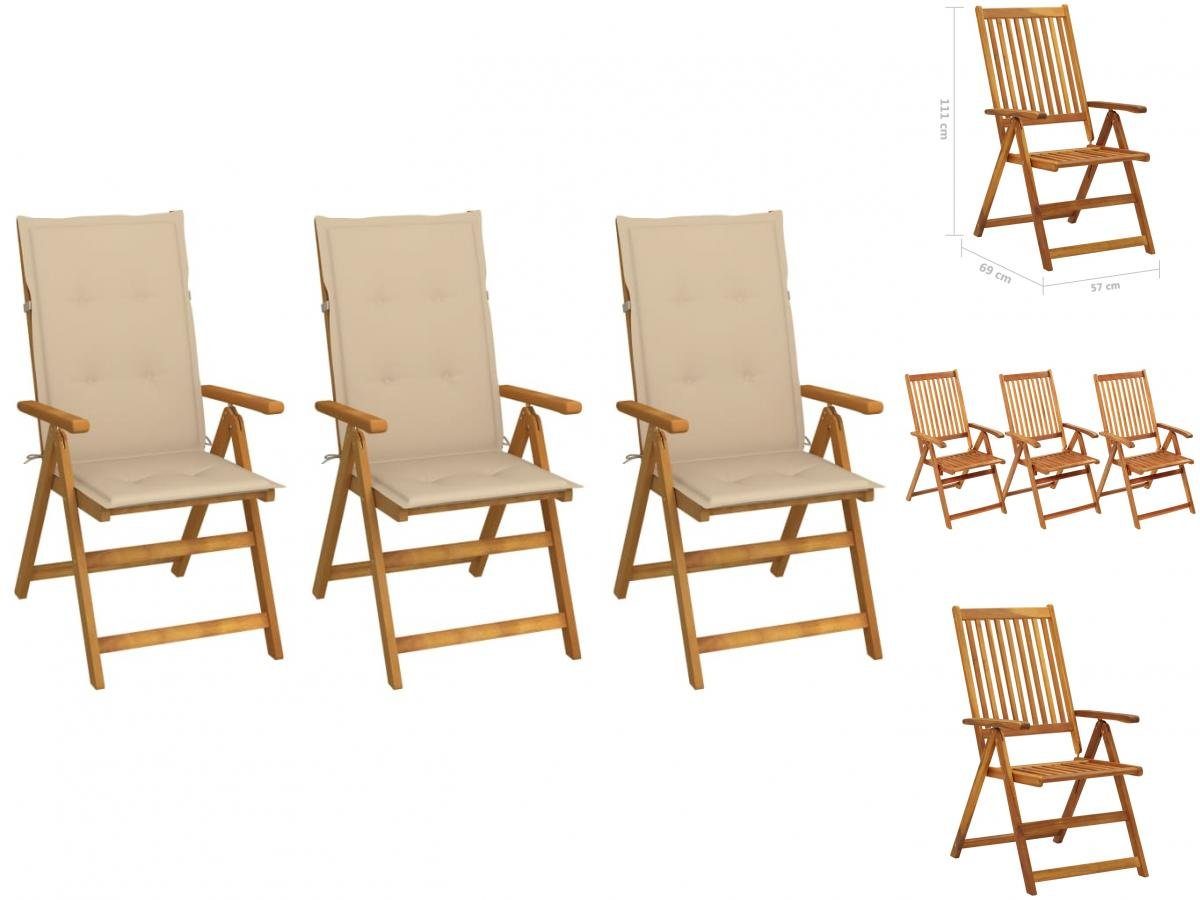 Massivholz Gartenstühle 3 Klappbare Stk Auflagen Akazie mit Holz Gartenstuhl vidaXL