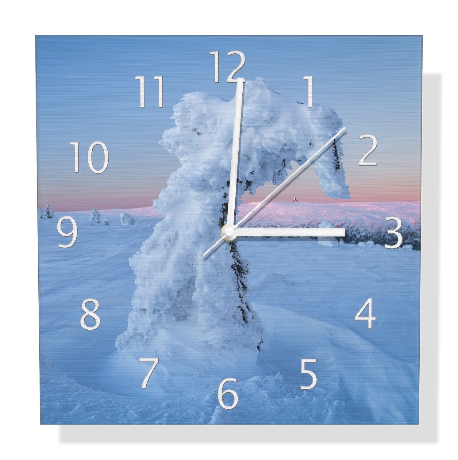 Wallario Wanduhr Schneeskulptur (Aluverbunduhr)