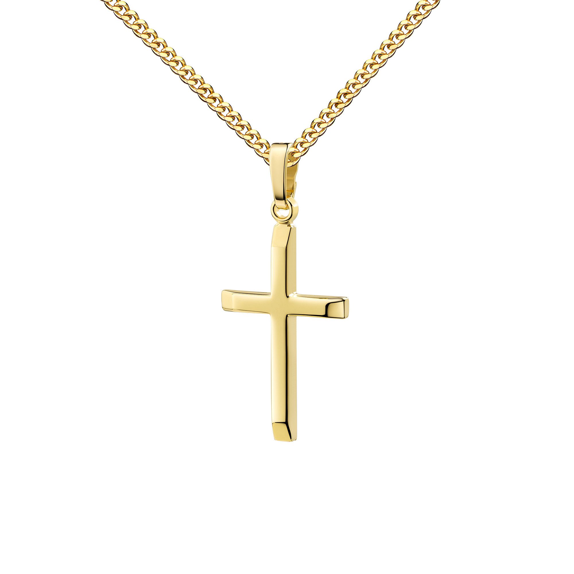 JEVELION Kreuzkette kleiner Kreuzanhänger 585 Gelbgold - Made in Germany (Goldkreuz, für Damen und Mädchen), Mit Kette vergoldet- Länge wählbar 36 - 70 cm oder ohne Kette.