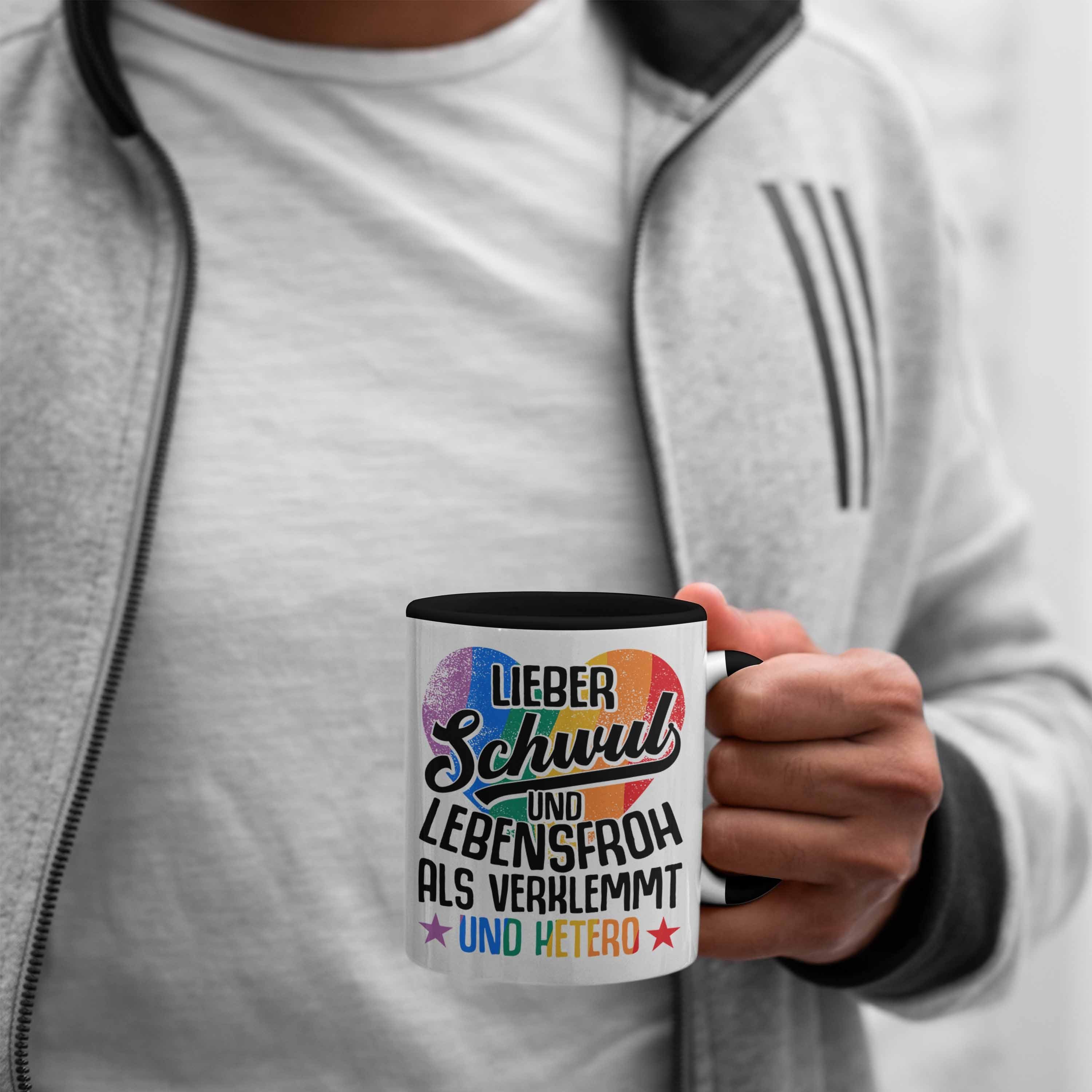 Tasse Verklemmt Schwarz Als Lesben Schwule Transgender Schwul Hetero Hetero Grafik Regenbogen LIeber Und - Regenbogen für Trendation LGBT Geschenk und Lustige Trendation Tasse