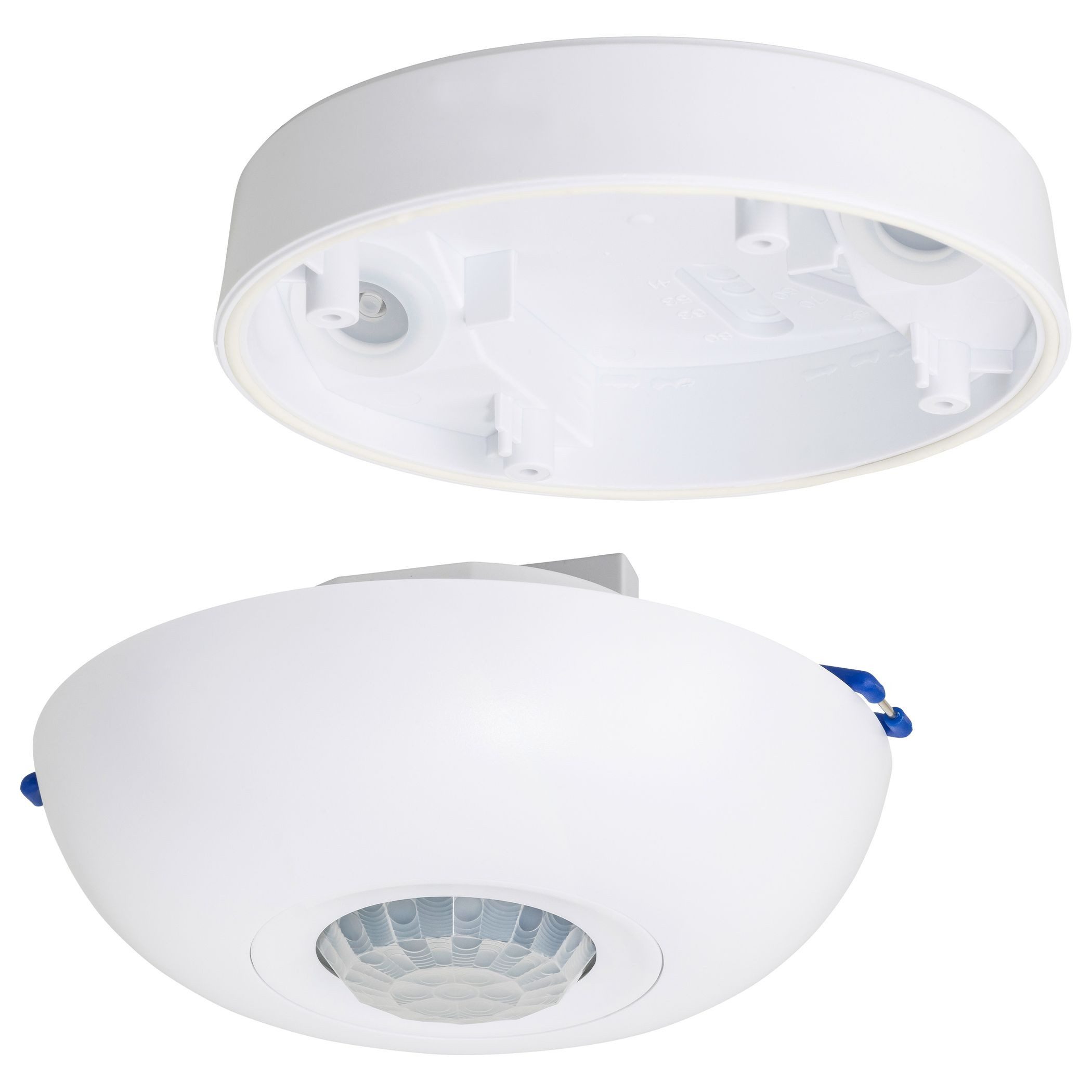 SEBSON Bewegungsmelder Infrarot Sensor Aufputz Unterputz Decke - Reichweite 8m 360° Winkel, (1-St), Aufputz Adapter, programmierbar, LED geeignet bis 1000W, 3 Draht