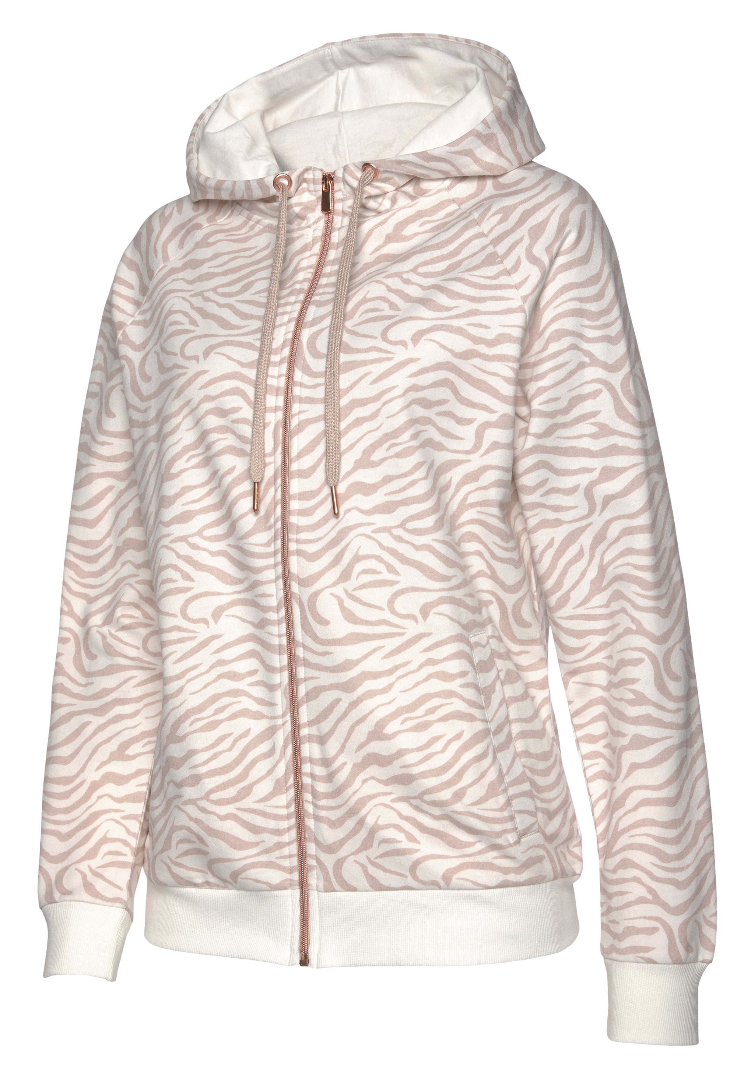 LASCANA Kapuzensweatjacke Sweatshirtjacke mit Details in Roségold, Loungewear