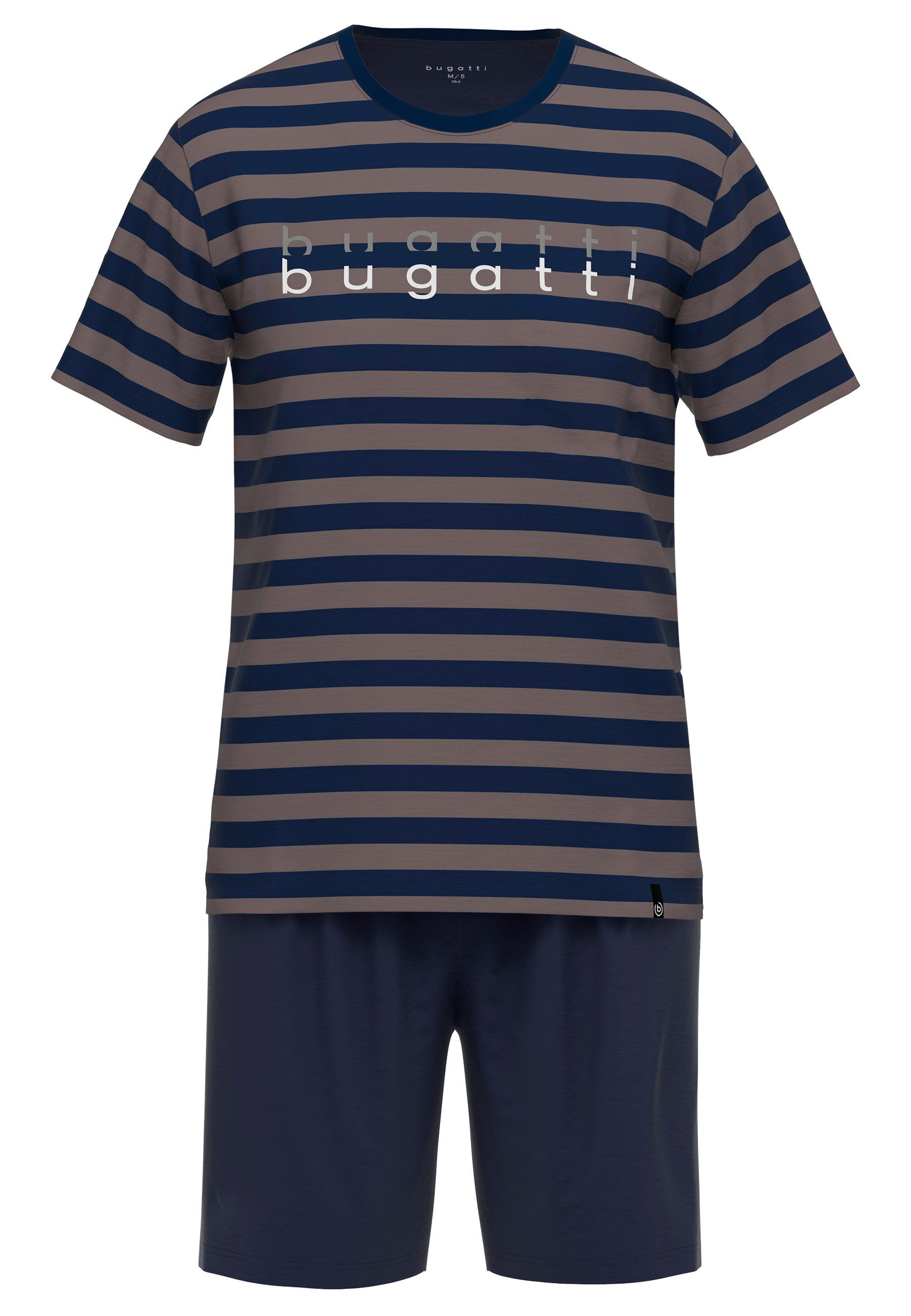 bugatti Shorty Turin (2 tlg) Rundhalsausschnitt, Kurzarm, kurze Hose, Streifendesign, Baumwollmix