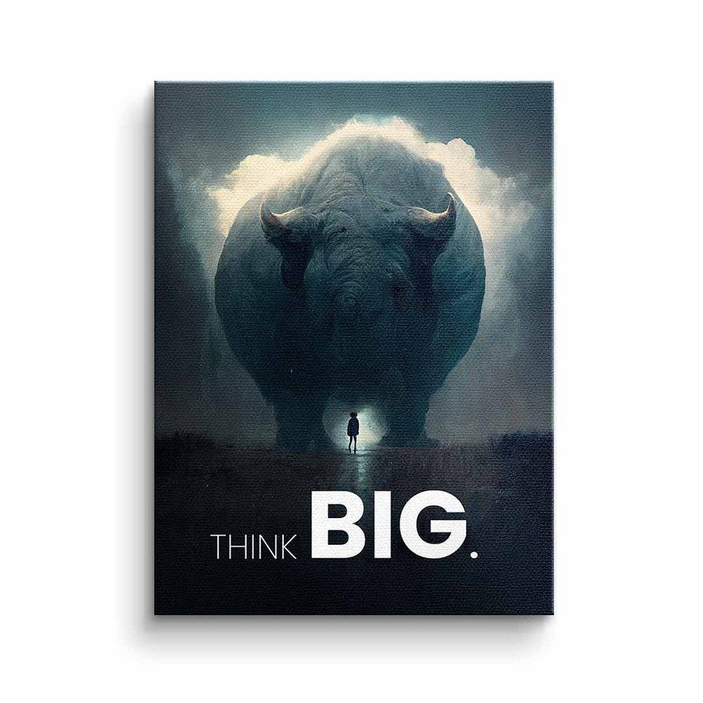 DOTCOMCANVAS® Leinwandbild, Premium Motivationsbild - Think Big Synergy - Nashorn ohne Rahmen