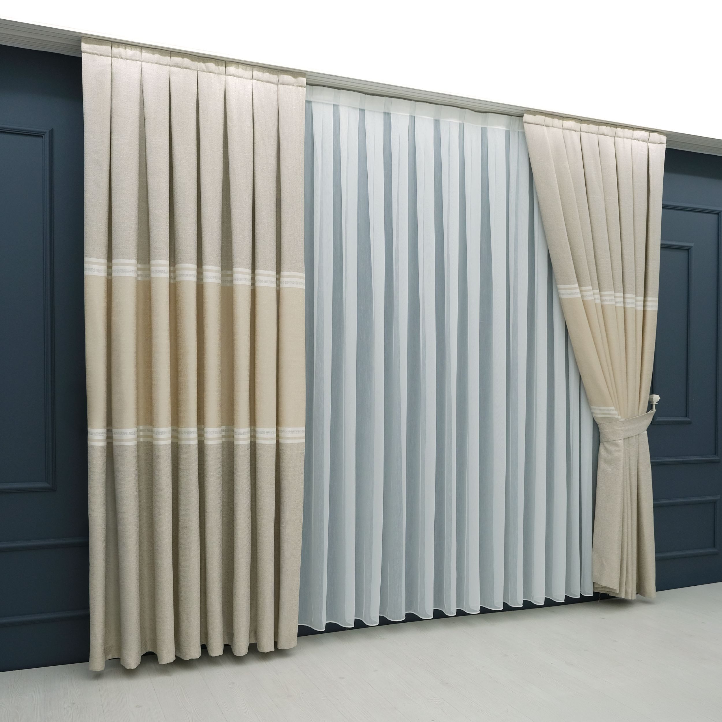 Gardinen by Justyna Vorhang Komplett-Set Vorhang Beige – Falten mit Store (5 St), Kräuselband, halbtransparent, Fertiggardine, Halbtransparent, Faltenband, Komplett-Set, Pflegeleicht