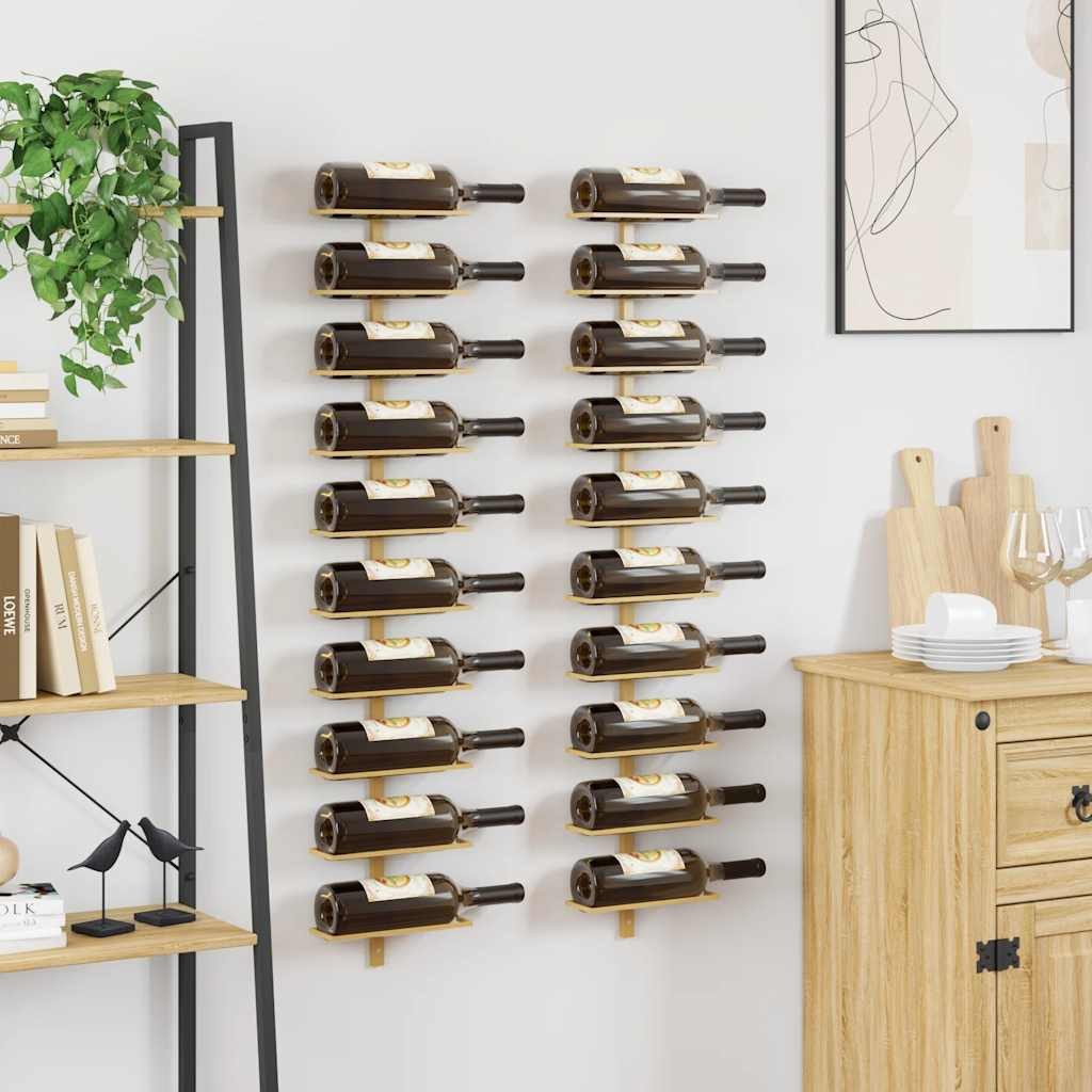furnicato Weinregal Wand-Metall 24 x 9 x 120 cm Golden für 10 Flaschen, 1-tlg., Rostgeschützte Flaschenhalterung für Küche, Bar und Speisekammer