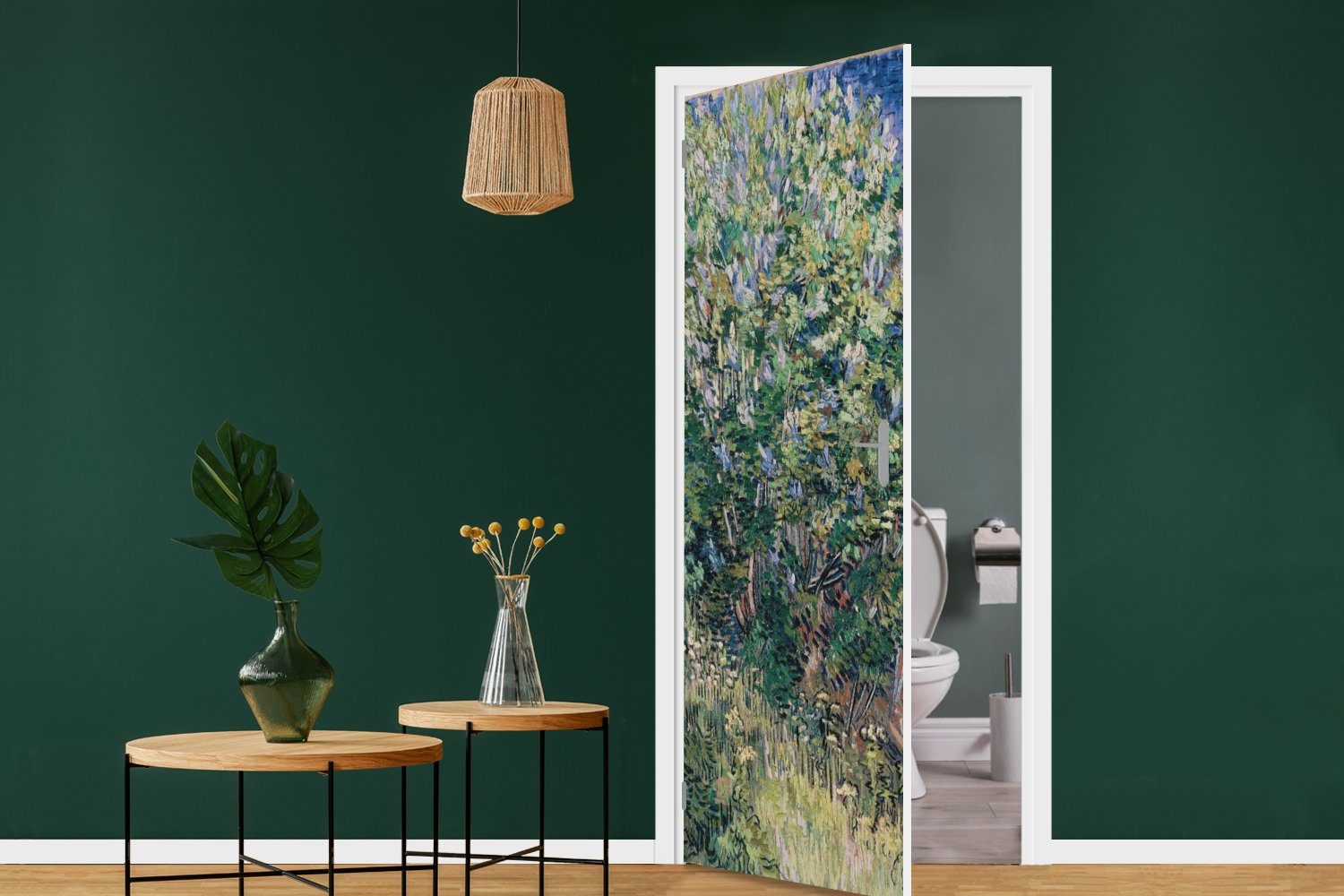 Tür, (1 Vincent Fototapete - für St), MuchoWow van cm Türtapete Gogh, Fliederbusch Türaufkleber, bedruckt, 75x205 Matt,
