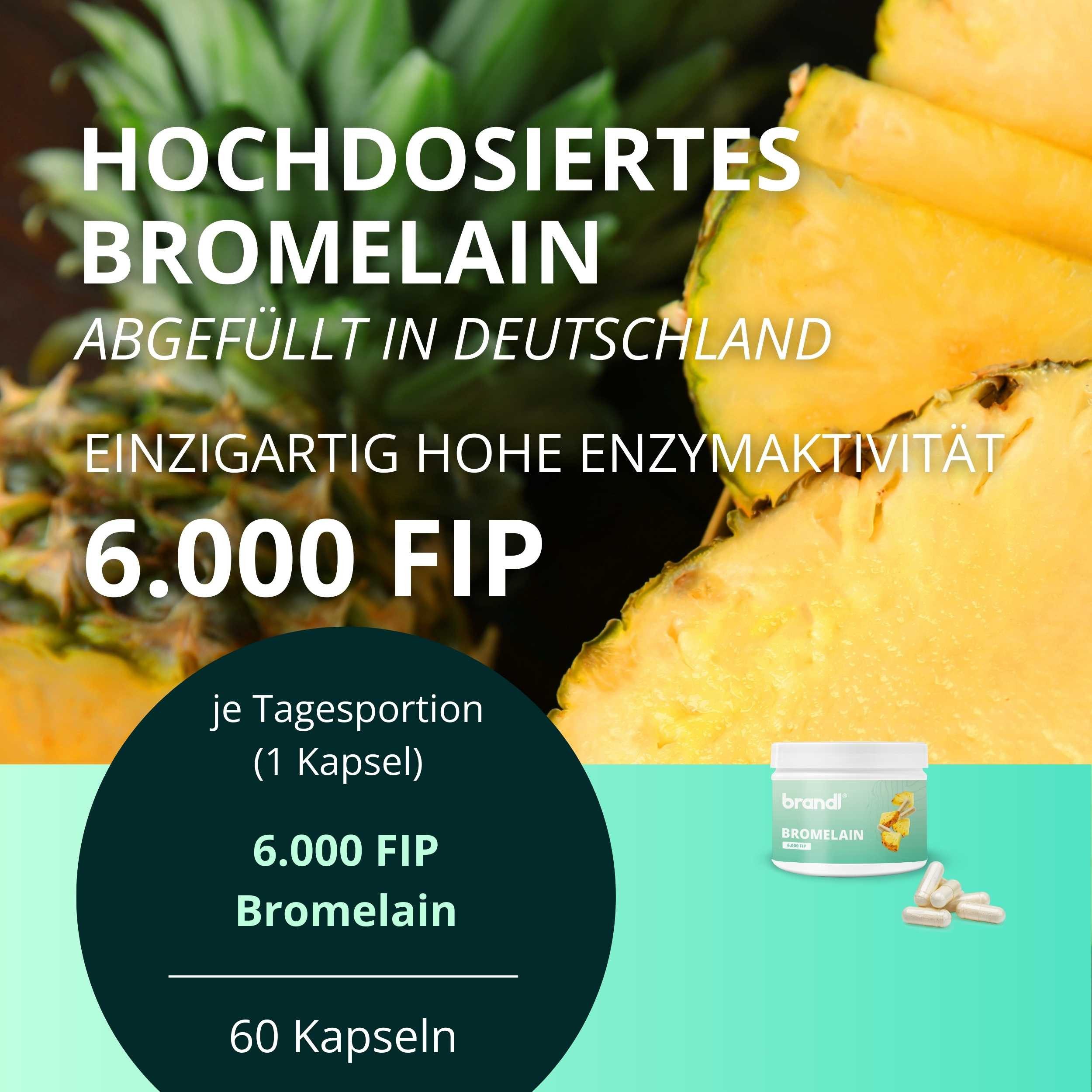 Brandl Nutrition Bromelain Kapseln hochdosiert - Natürliche Enzyme aus der Ananas Kapseln, Bromelain Kapseln mit je 600mg Ananas Enzym, laborgeprüft