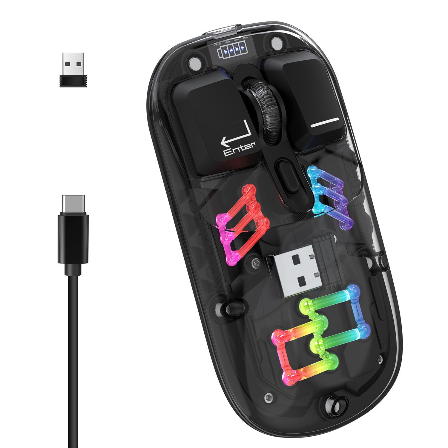 Refttenw Kabellose Bluetooth-Maus Transparente Mechanische BT+2,4 G Dualmodus Maus (1600 dpi)