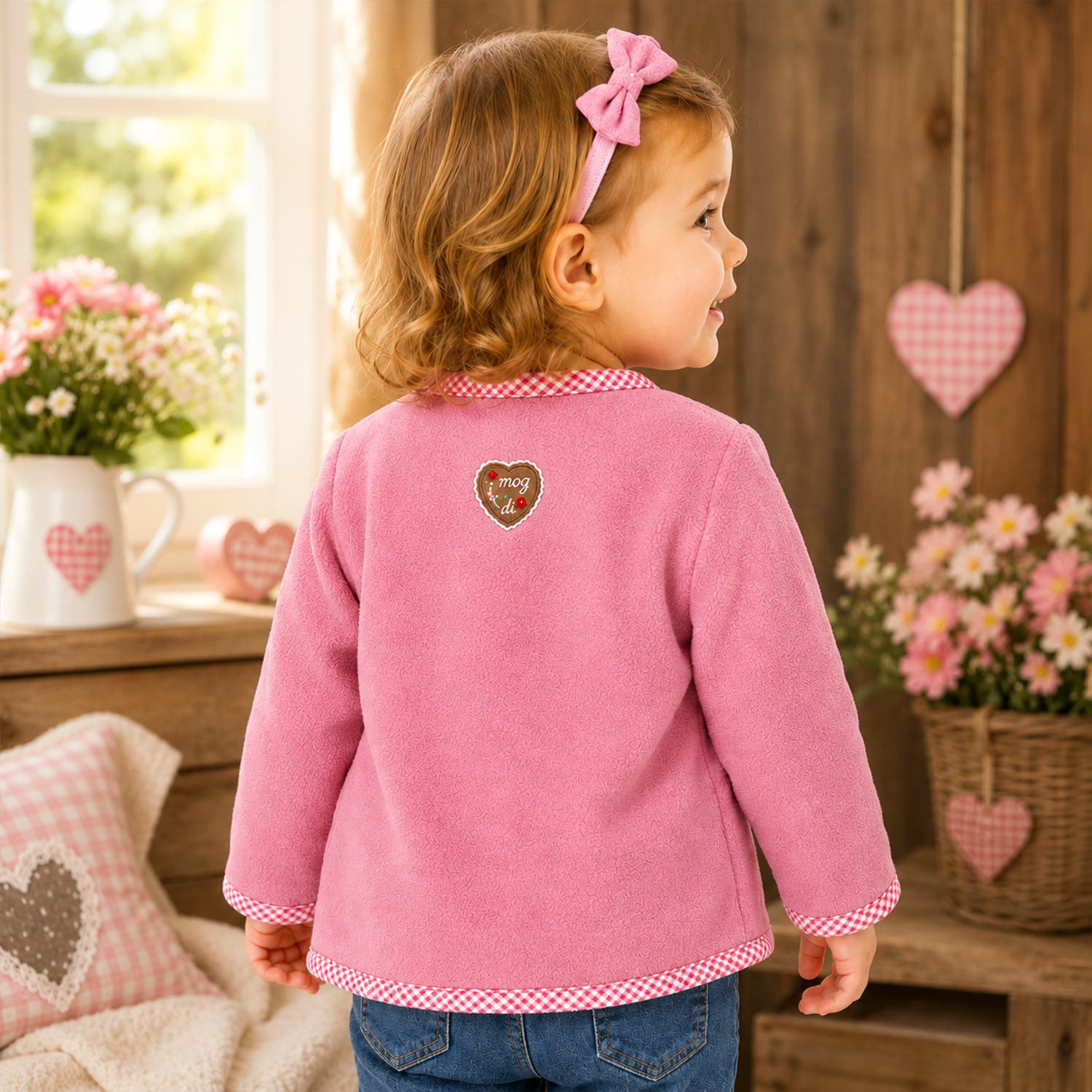 BONDI Strickjacke Baby Mädchen Fleecejacke 'Freches Madl' 86851, Ol – Bild 4 von 5