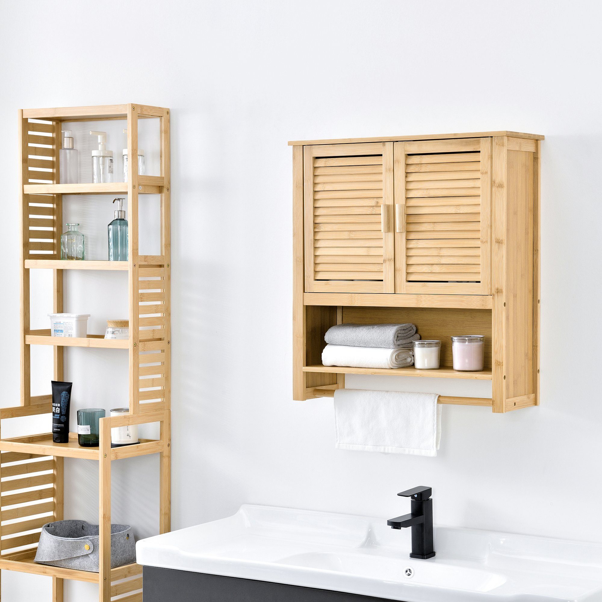 en.casa Hängeschrank Tyresö Bambus-Badschrank 66x62x20cm mit günstig online kaufen