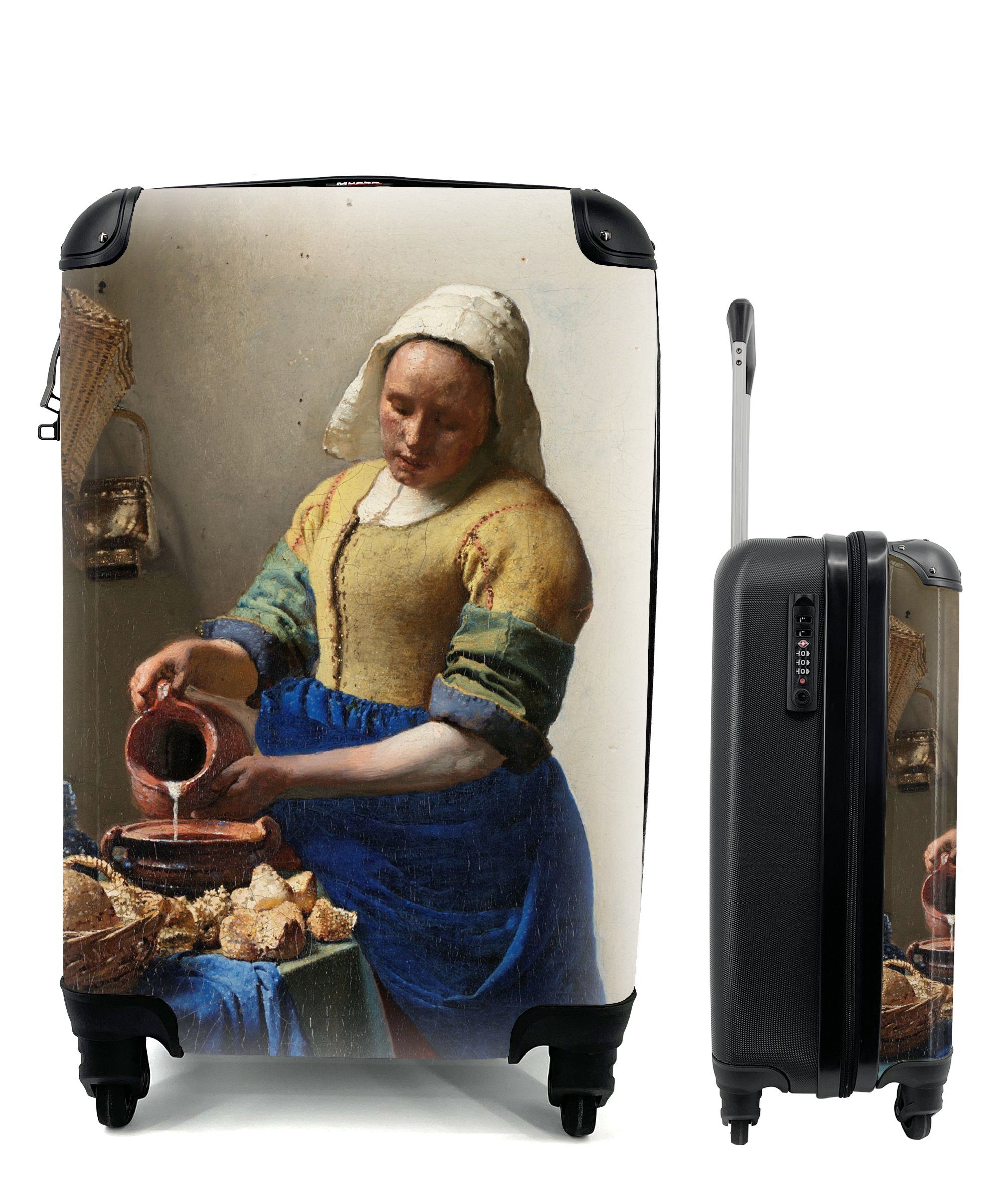 MuchoWow Handgepäckkoffer Das Milchmädchen - Gemälde von Johannes Vermeer, 4 Rollen, Reisetasche mit rollen, Handgepäck für Ferien, Trolley, Reisekoffer