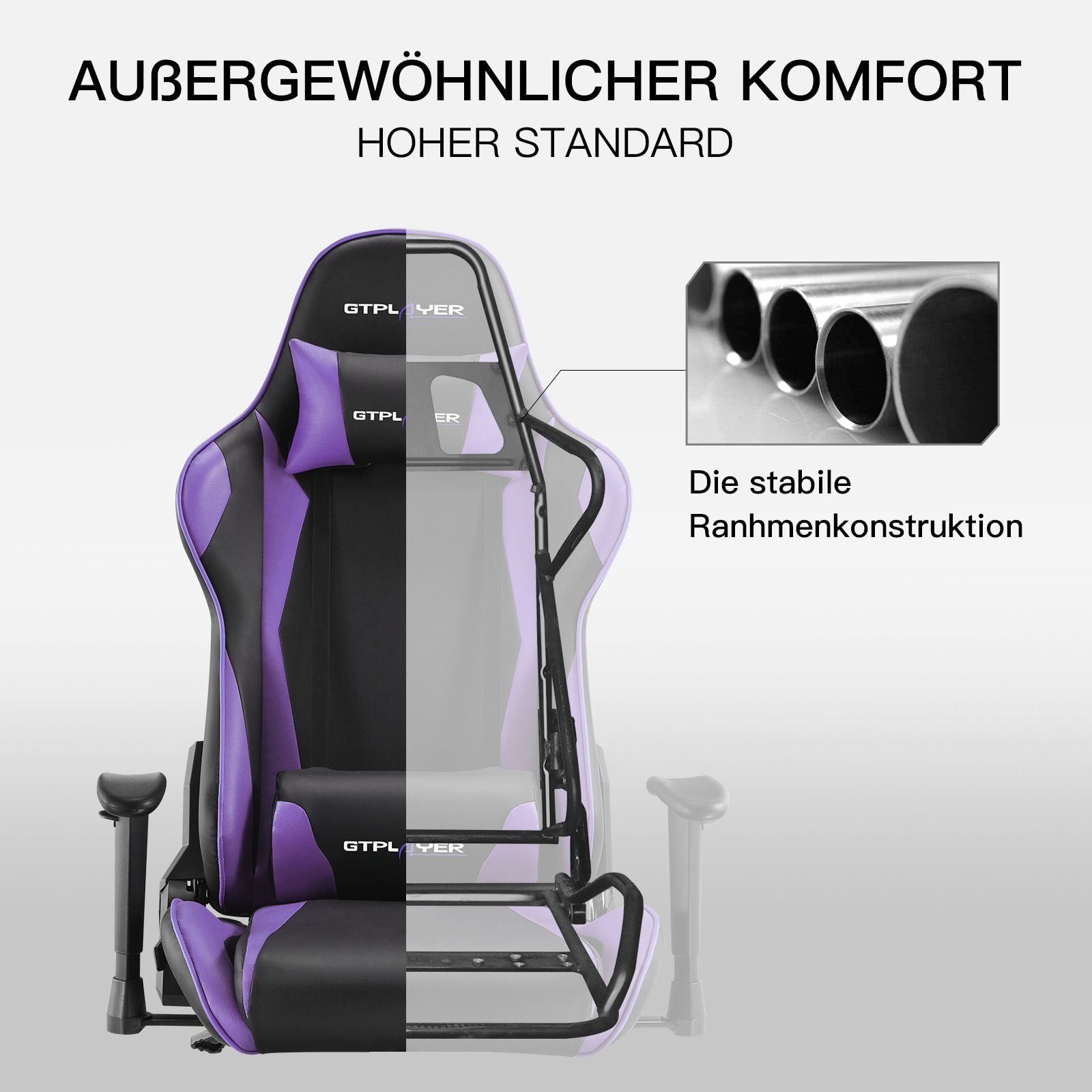 GTPLAYER Gaming-Stuhl Bürostuhl inkl. Nackenkissen, the The lila supports Lenden- und reclining waist Design function Ergonomische