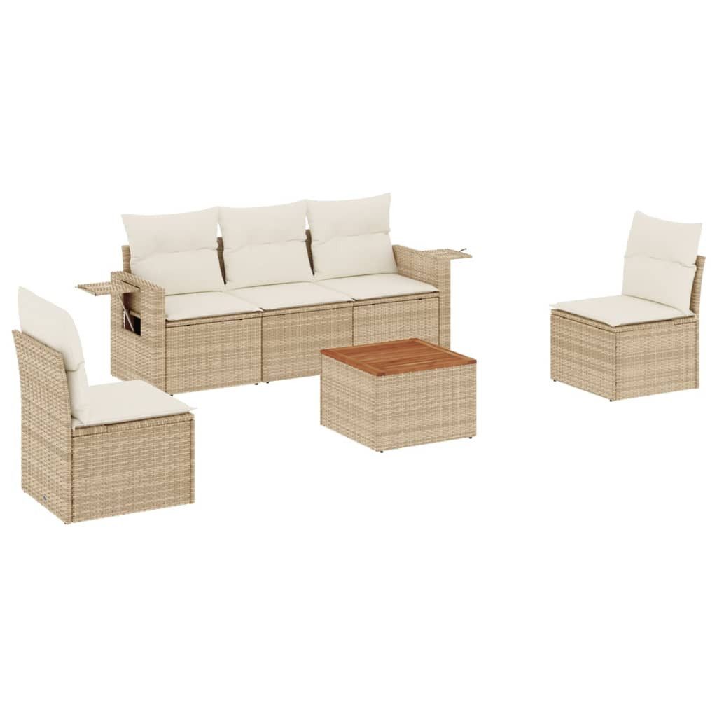 vidaXL Gartenlounge-Set 6-tlg. Garten-Sofagarnitur mit Kissen Beige Poly Rattan, (1-tlg)