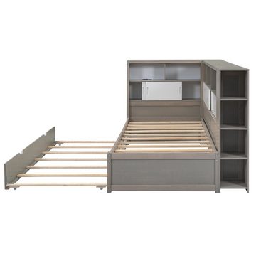 REDOM Stauraumbett Kinderbett mit Ausziehbett, Plattformbett mit Staufach mit USB (90x200cm(90x190cm), ohne Matratze