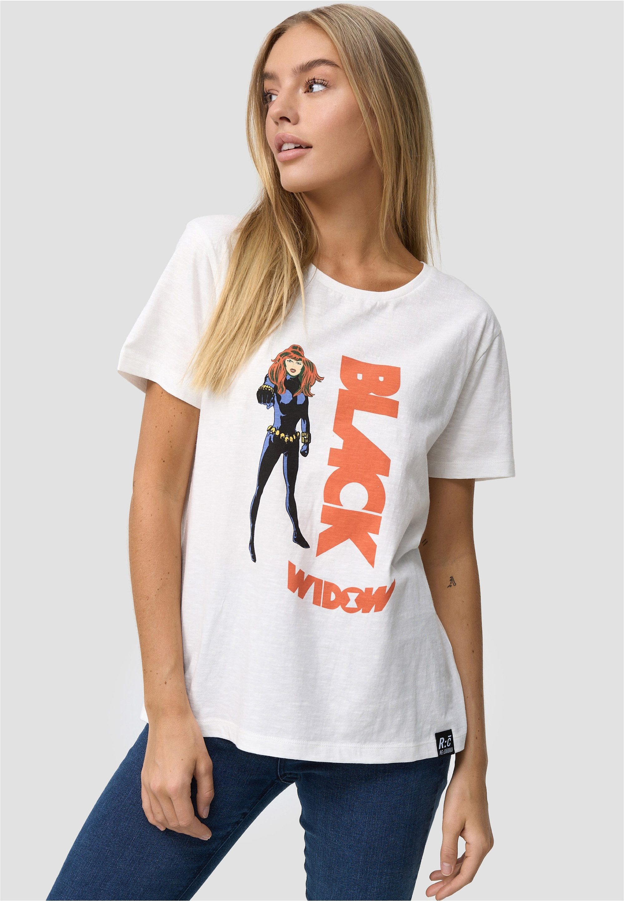 Recovered T-Shirt Black Widow Graphic Print im zeitlosen Design