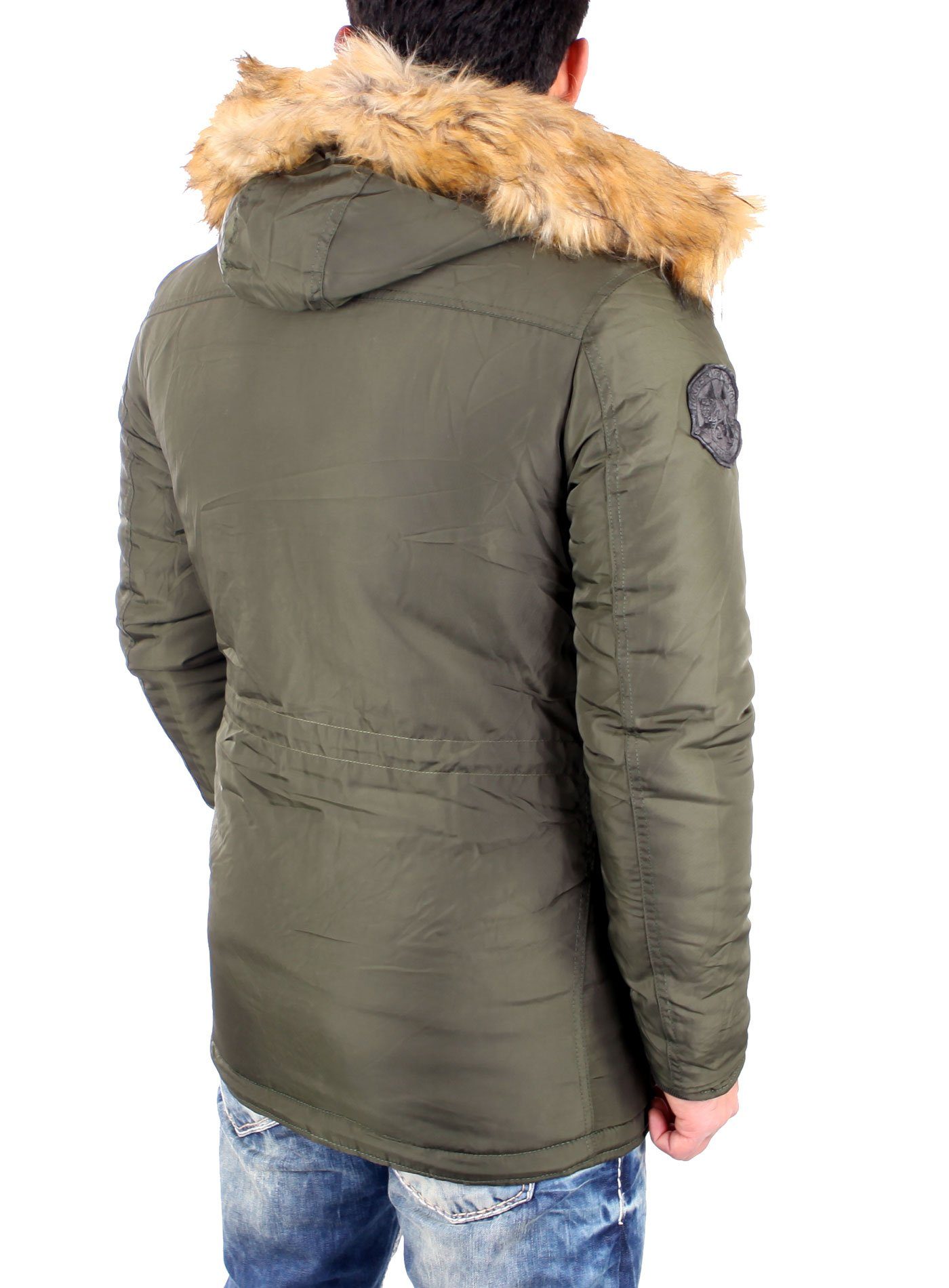 Reslad Winterjacke Reslad Winter-Jacke Herren-Parka Kapuzen Kunstfell-Kragen Anorak RS-64 warme gesteppte Jacke mit Kapuze
