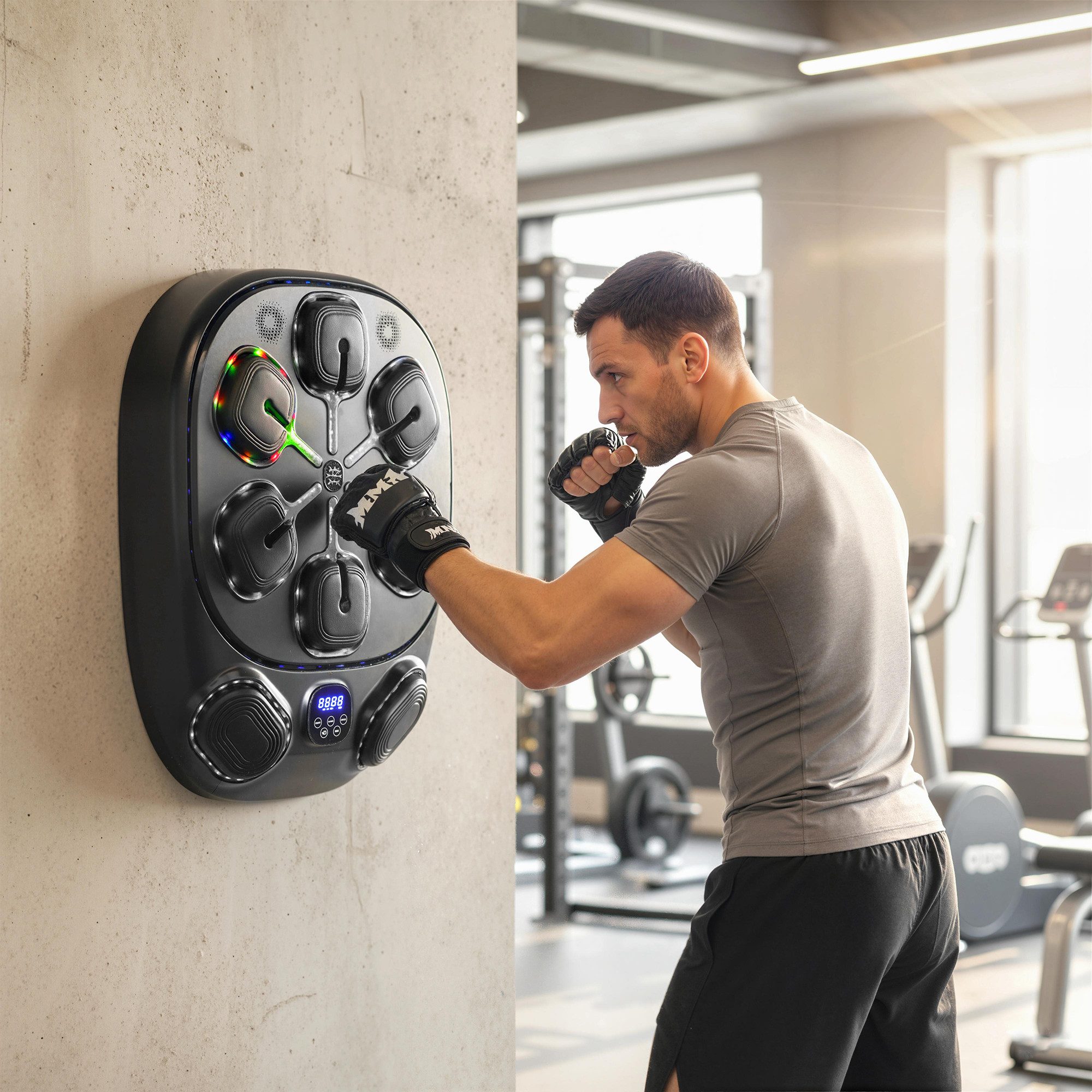 SPORTNOW Boxstation mit Doppel Schlagzonen, Bluetooth, Handschuhen, 9 Geschwindigkeit (LED Boxmaschine, 1-tlg., Music Boxing Machine), für Heimübungen