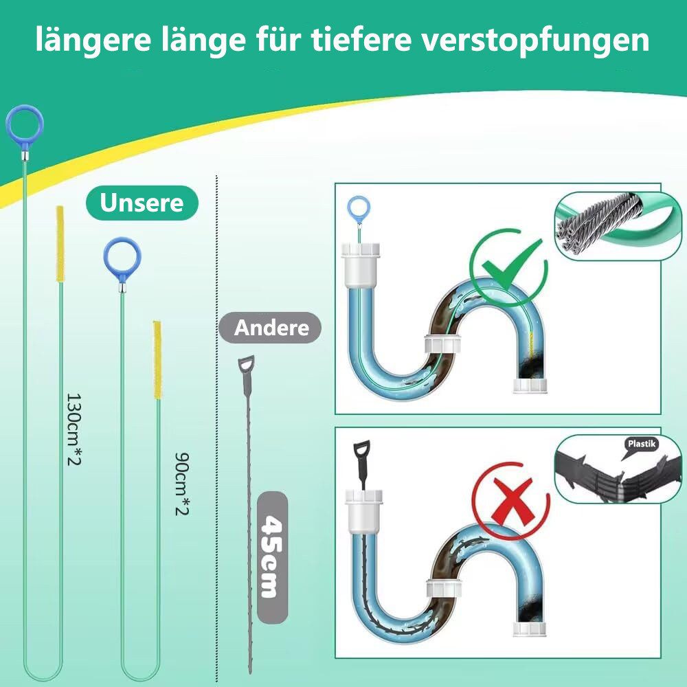 FOUORTUNATE-BEE Rohrreinigungsspirale 4 Stück Abflussreinigungswerkzeug Abflussreiniger Spirale 90cm, 130cm, (4 tlg), für Badewanne Abwasserkanäle Waschbecken