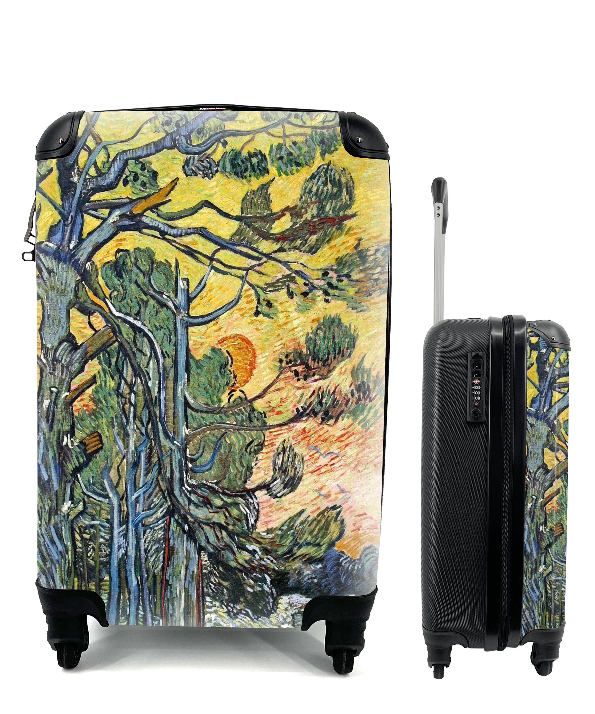 MuchoWow Handgepäckkoffer 4 Handgepäck bei Reisekoffer Reisetasche - Tannenbäume Ferien, Rollen, rollen, für Trolley, Sonnenuntergang Gogh, van Vincent mit