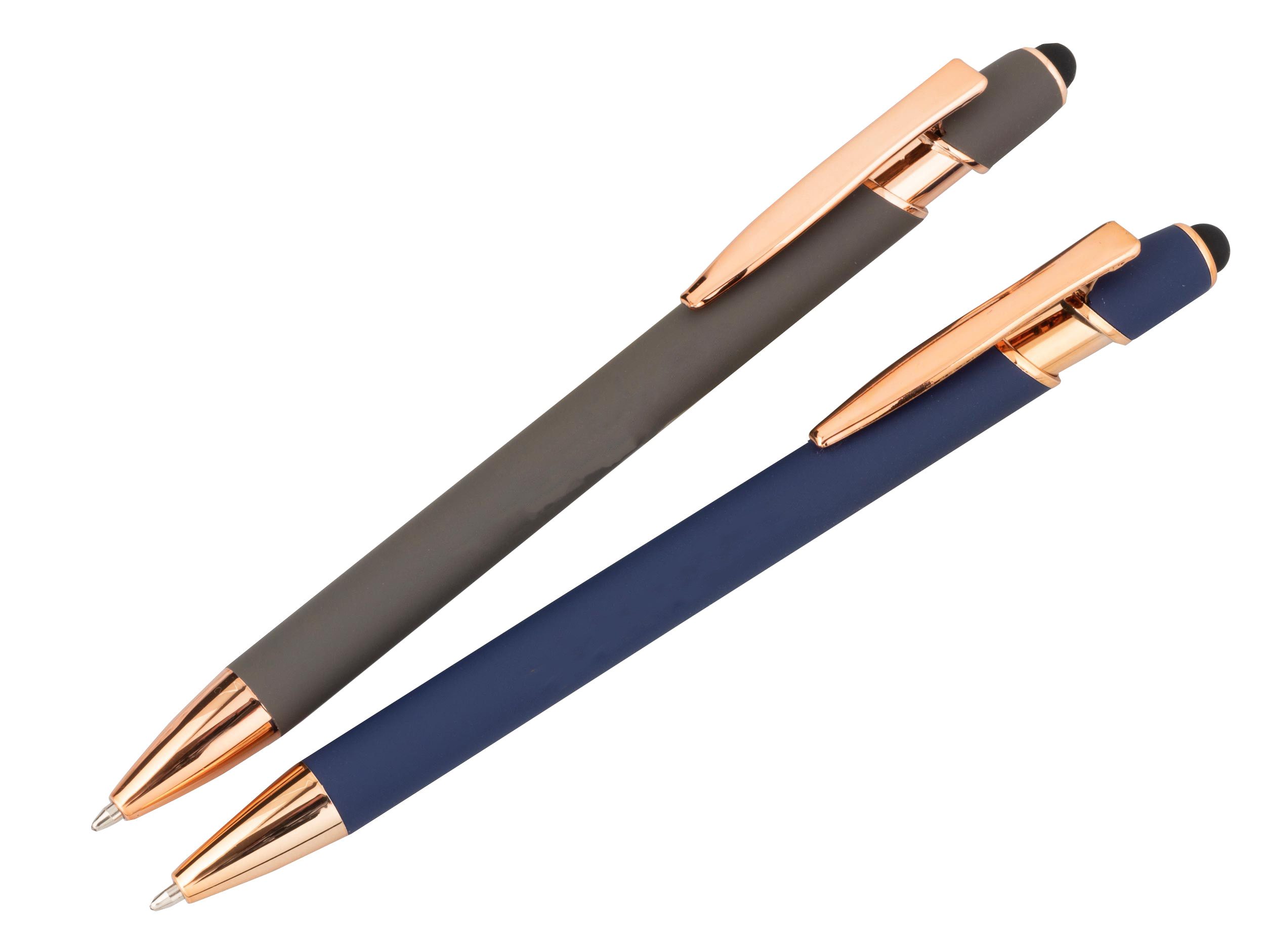 Best Offer Kugelschreiber 2x Touchpen-Kugelschreiber "Roségold" aus Metall / je 1x blau und grau