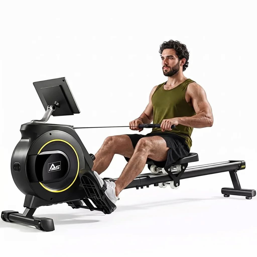 AsVIVA Rudergerät RA11 - Heimtrainer mit 16 Widerstandsstufen, Bluetooth, bis 135 KG, Selbstgenerierende Energie, 6,5% Schienenneigung