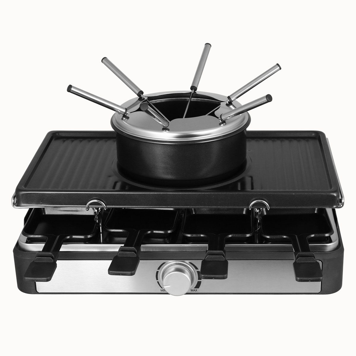 Emerio Raclette RG 124930, 3 in 1 Raclette, Grill und Fondue Set, 1300 W