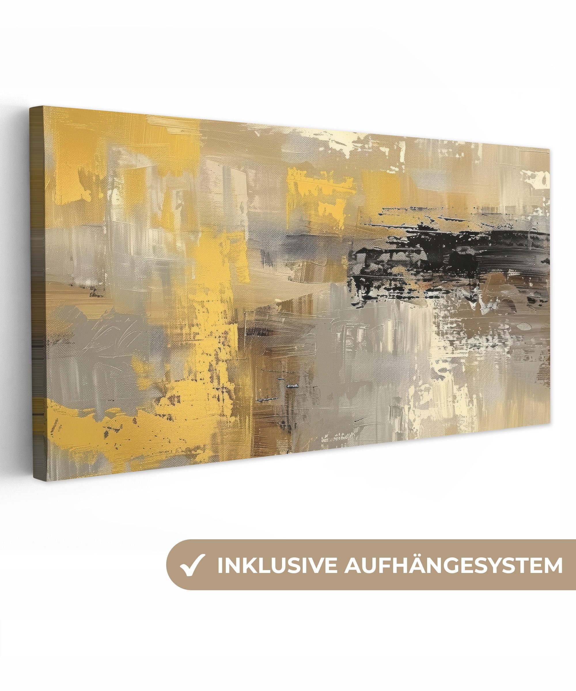 OneMillionCanvasses® Leinwandbild Panorama Abstrakt - Gelb - Modern - Beige, Fotodruck (1 St), Leinwand Bilder für Wohnzimmer Schlafzimmer 60x30 cm