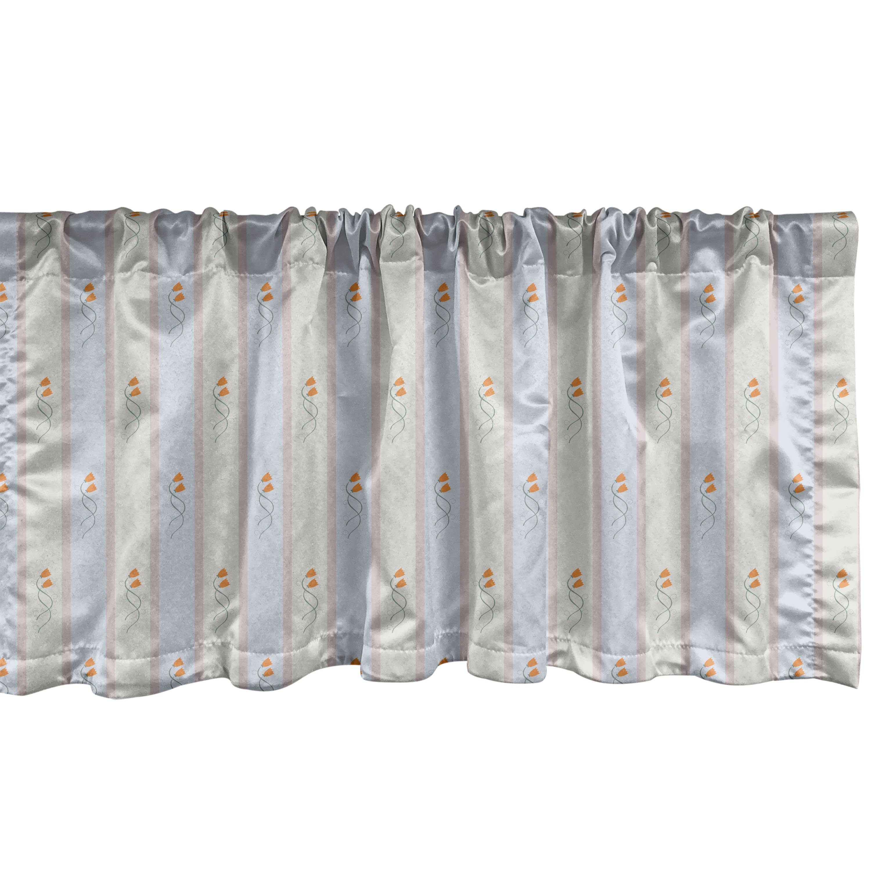 Scheibengardine Vorhang Volant für Küche Schlafzimmer Dekor mit Stangentasche, Abakuhaus, Microfaser, Gedämpfte Farben Blumen auf Streifen