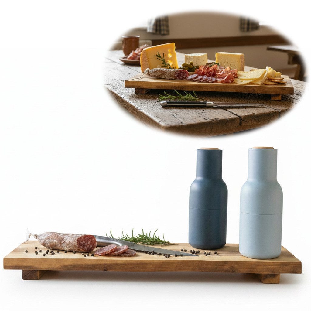 LS-LebenStil Servierbrett XL Vesperbrett 53cm Akazie Schneidebrett Serviertablett auf Füßen, Akazienholz, (FSC Zertifiziert - Standfüße Serviertablett Serviertisch Tischpodest, 1-St., Deko-Tablett Holzbrett Herd Abdeckplatte Vesperbrett Käsebrett Suhi), Brotzeitbrett, Tranchierbrett, Servierplatte, Küchenbrett, Käsebrett