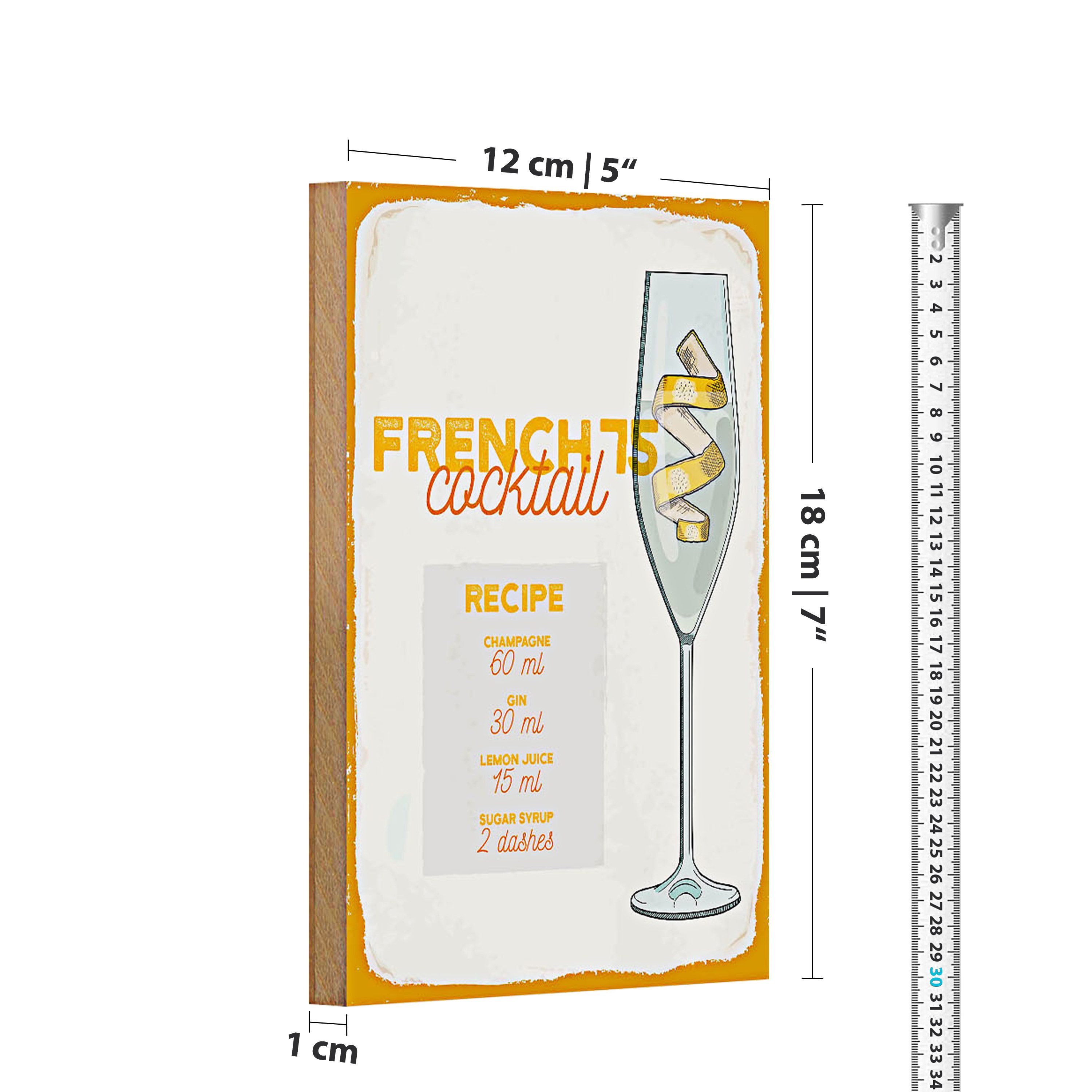 Roomando Holzbild Rezept French 75 Cocktail Recipe 12x18cm